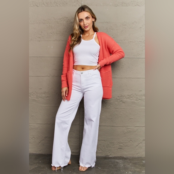 Zenana Bright & Cozy Full Size Waffle Knit Cardigan - Picture 5 of 6